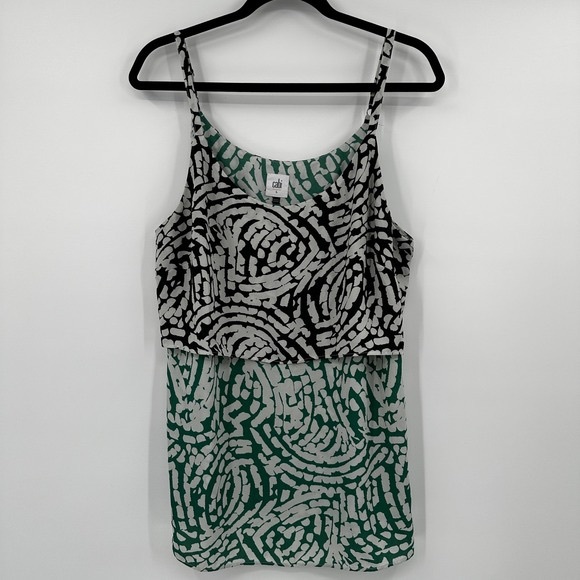 Tops - CAbi Green & Black Patterned Layered Tank Top